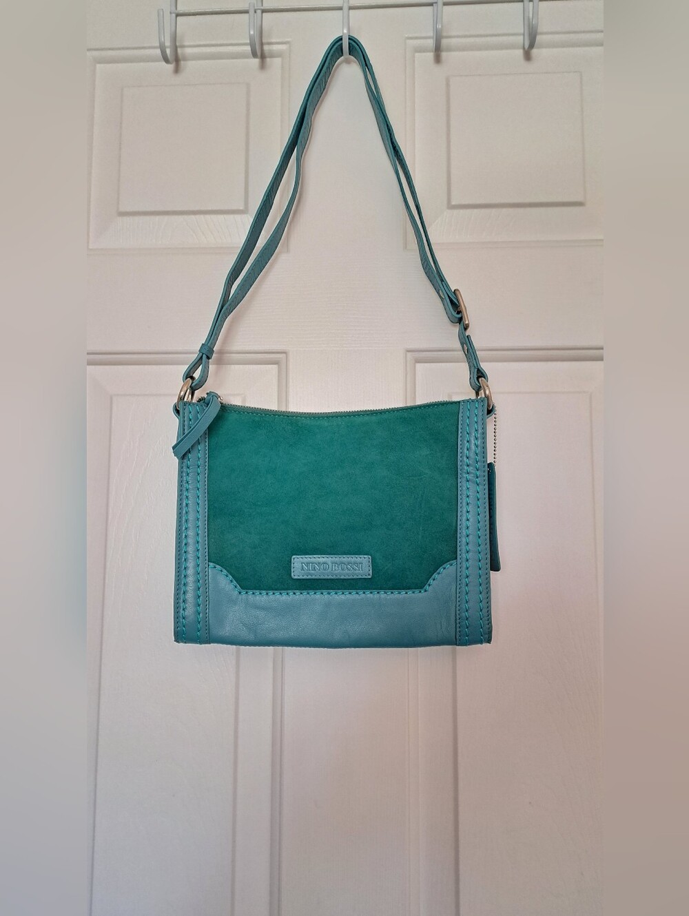 Nino Bossi Torquoise Suede & Leather Crossbody Bag